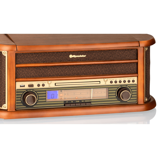 Roadstar HIF-1993BT Gira-Discos Vintage 334578 rpm, Rádio FM, Leitor de CD-MP3, Cassetete, Bluetooth, USB, , Madeira