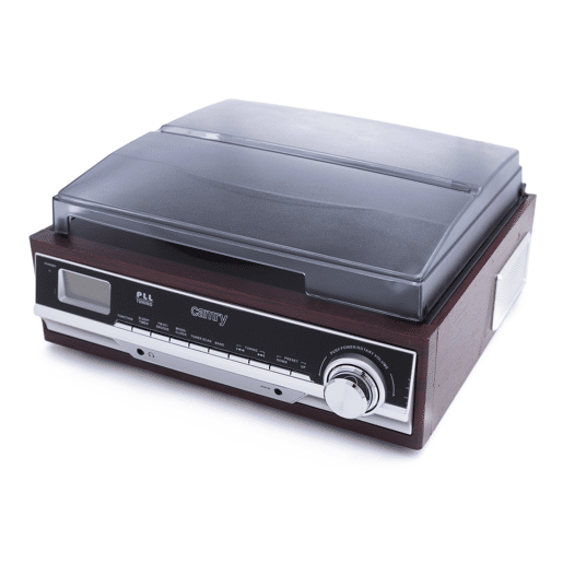 Camry CR 1113 Gira-Discos Retro em Madeira, 33-45-78 RPM, Rádio AM-FM, Estéreo, Vintage, Despertador, AUX 3,5 mm, Visor LCD, , Castanho