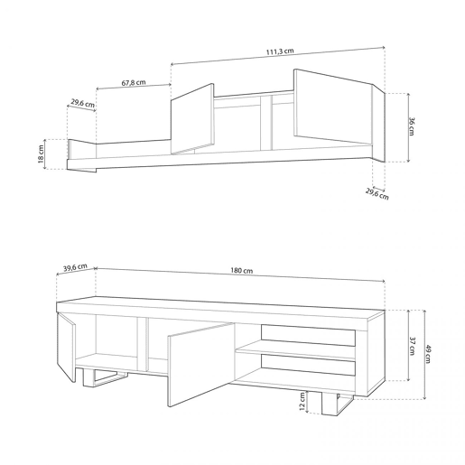 Axis UP 180 Lounge Branco - Cinza 180 x 49 x 40 cm