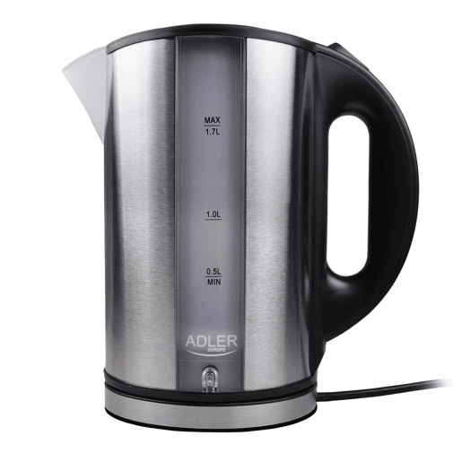 Adler AD 1216 Jarro Eléctrica 1,7 L, Chaleira Eléctrica, Aço Inoxidável sem BPA, Sem Fios, Elemento de Aquecimento Oculto, 2200, Prata