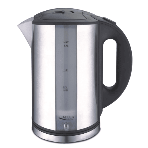 Adler AD 1216 Jarro Eléctrica 1,7 L, Chaleira Eléctrica, Aço Inoxidável sem BPA, Sem Fios, Elemento de Aquecimento Oculto, 2200, Prata