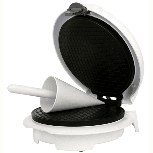 Adler AD3038 Máquina de Wafers Eléctrica Diâmetro 18 cm, Antiaderente, Termóstato Ajustável, Cones de Gelado, 1500, Branco
