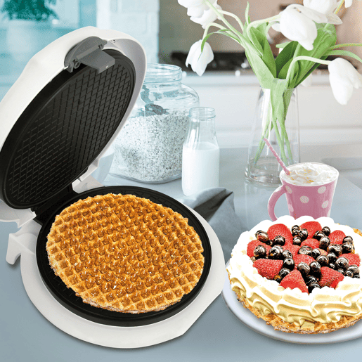 Adler AD3038 Máquina de Wafers Eléctrica Diâmetro 18 cm, Antiaderente, Termóstato Ajustável, Cones de Gelado, 1500, Branco