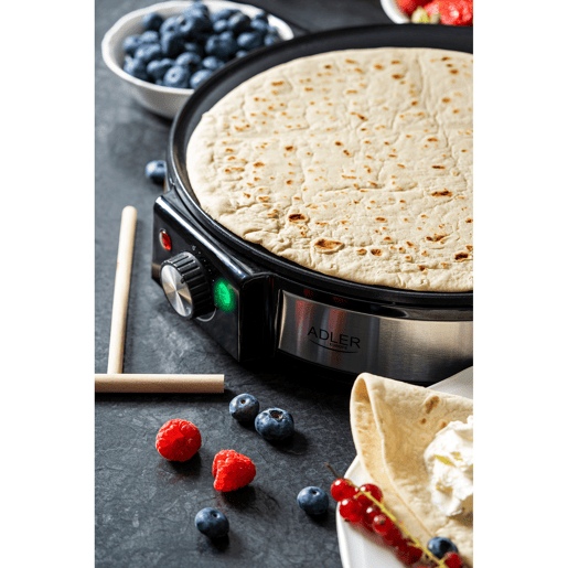 Adler AD3058 Máquina de Fazer Crepes, Diámetro 30cm, Placa Antiaderente, Temperatura Ajustável, 1600, Preto