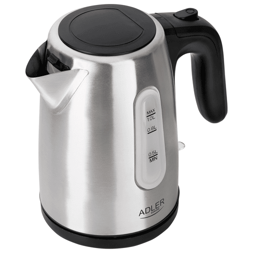 Adler AD1273 Jarro Eléctrico 1,0 L, Chaleira Eléctrica, Aço Inoxidável sem BPA, Sem Fios, 1200, Prata