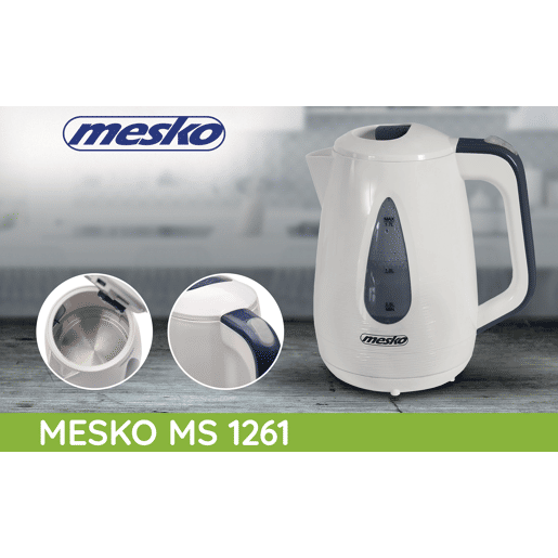 Mesko MS 1261 Jarro Elétrico 1.7L, Chaleira Eléctrica, Sem fios, Desligamento automático, Elemento de Aquecimento Oculto, 2200, Branco