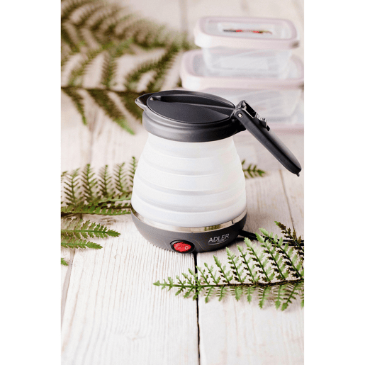 Adler AD1279 Jarro Eléctrica Dobrável, 0.5L, Silicone sem BPA, Elemento de Aquecimento oculto, Desligamento Automático, 750, Branco