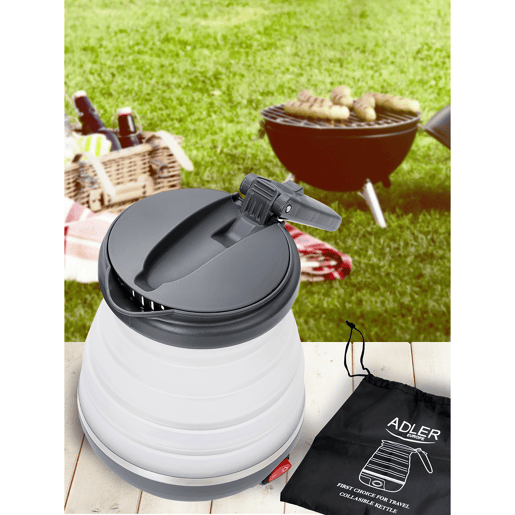Adler AD1279 Jarro Eléctrica Dobrável, 0.5L, Silicone sem BPA, Elemento de Aquecimento oculto, Desligamento Automático, 750, Branco