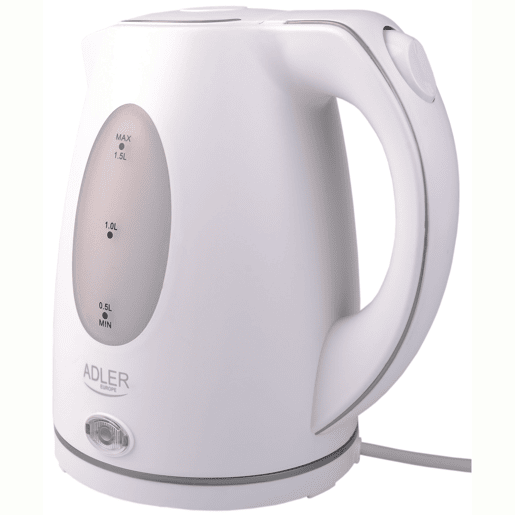 Adler AD 1207 Chaleira Eléctrica de Água 1,5 L sem BPA, sem Fio, Desligamento Automático, Filtro Anti-Calcário, 2200, Branco