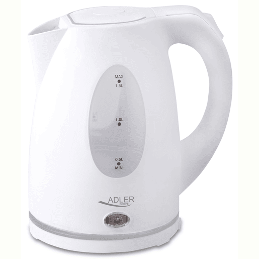 Adler AD 1207 Chaleira Eléctrica de Água 1,5 L sem BPA, sem Fio, Desligamento Automático, Filtro Anti-Calcário, 2200, Branco