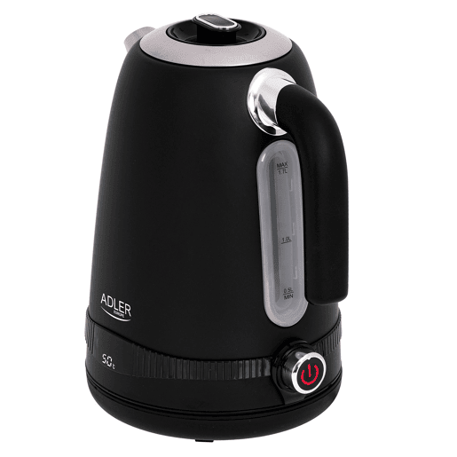 Adler AD1295B Chaleira Eléctrica 1.7 L, Jarro Elétrico, Vintage, BPA Free, Controlo de Temperatura, Aço inoxidável, Sem fios, Elemento de Aquecimento Oculto, 2200, Preto