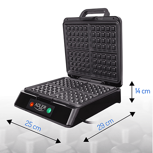 Adler AD3036 Máquina de Waffles Eléctrica 4 Waffles Belgas, Placas Anti-aderentes, 1500, Prata