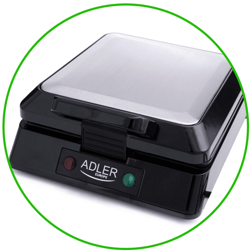 Adler AD3036 Máquina de Waffles Eléctrica 4 Waffles Belgas, Placas Anti-aderentes, 1500, Prata