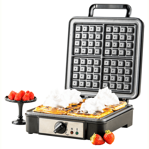 Adler AD3049 Máquina de Waffles Eléctrica 4 Waffles Belgas Grossos, Placas Antiaderentes, Termóstato Ajustável, 1800, Preto