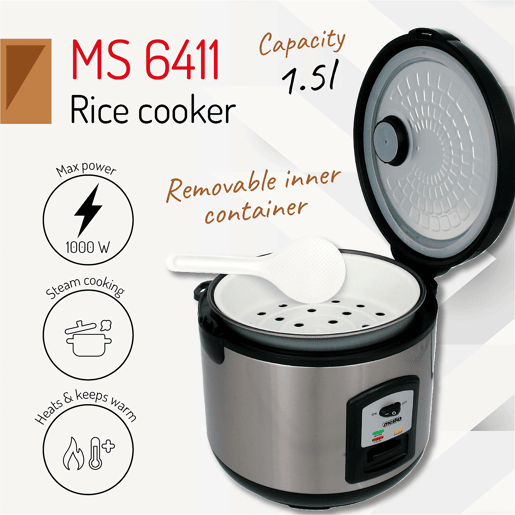 Mesko MS6411 Arrozeira Panela Eléctrica de Arroz 1,5 Litros, Função Manter Quente, Cozinhar a Vapor, 1000, Prata