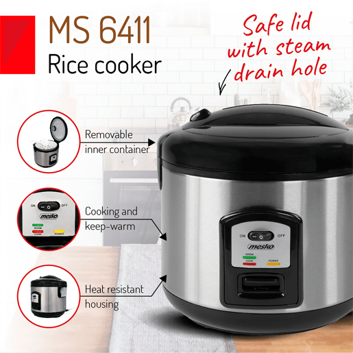 Mesko MS6411 Arrozeira Panela Eléctrica de Arroz 1,5 Litros, Função Manter Quente, Cozinhar a Vapor, 1000, Prata