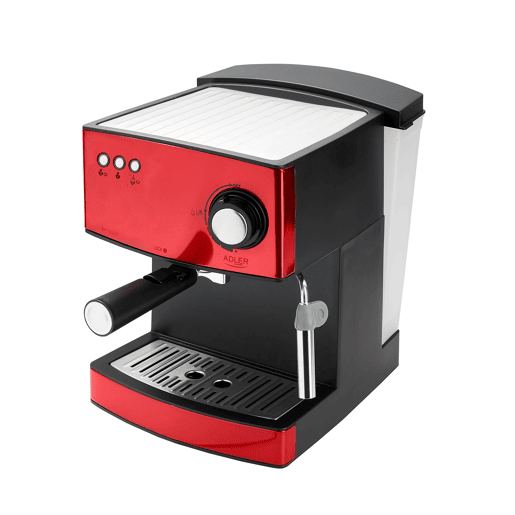 Adler AD 4404R Máquina de Café Expresso Automatica 15 Bars, Tanque de 1,6 L,Bocal para Leite, 850, Vermelho
