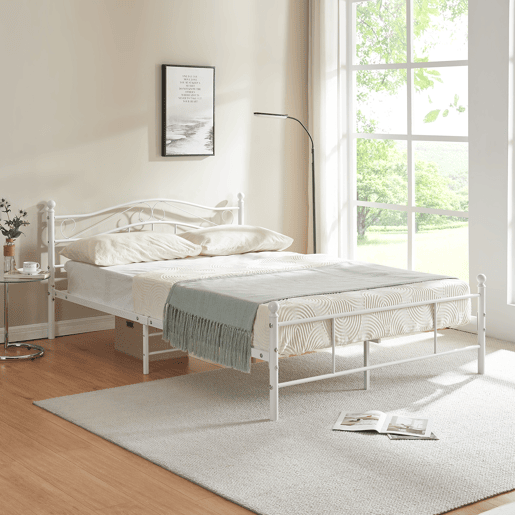 Cama de metal Florenz com cabeceira 160x200 Branco en.casa