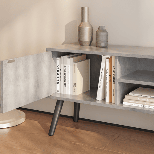 Mesa TV Eskilstuna com 2 Portas 2 Prateleiras 120x30x47cm Aspecto de betão en.casa Mesa TV Eskilstuna com 2 Portas 2 Prateleiras 120x30x47cm Aspecto de betão en.casa