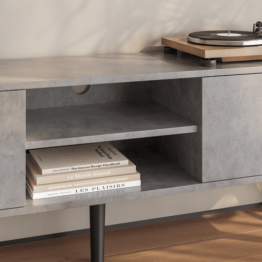Mesa TV Eskilstuna com 2 Portas 2 Prateleiras 120x30x47cm Aspecto de betão en.casa Mesa TV Eskilstuna com 2 Portas 2 Prateleiras 120x30x47cm Aspecto de betão en.casa