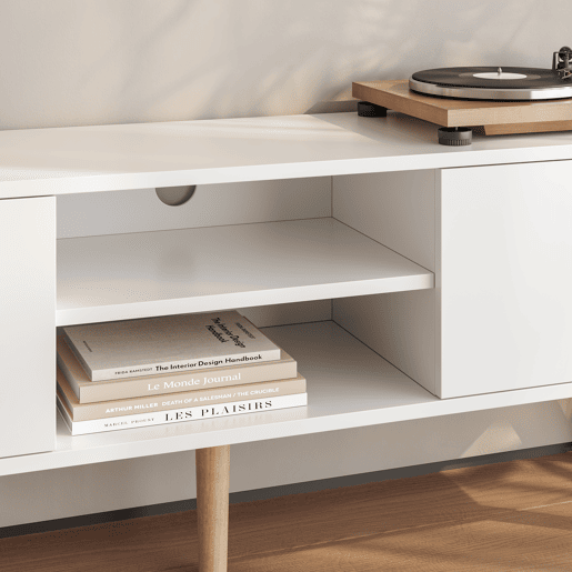 Mesa TV Eskilstuna com 2 Portas 2 Prateleiras AglomeradoMadeira 120 x 30 x 47 cm Branco en.casa