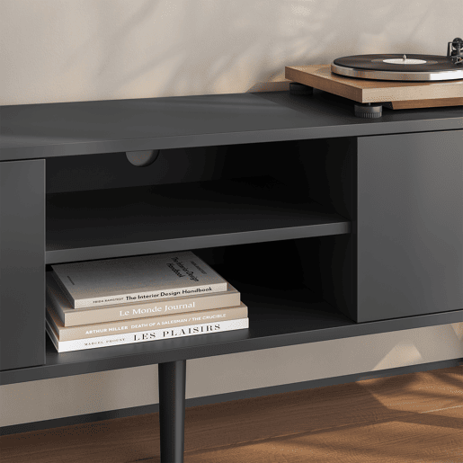 Mesa TV Eskilstuna com 2 Portas 2 Prateleiras AglomeradoMadeira 120 x 30 x 47 cm Cinzento EscuroPreto en.casa Mesa TV Eskilstuna com 2 Portas 2 Prateleiras AglomeradoMadeira 120 x 30 x 47 cm Cinzento EscuroPreto en.casa