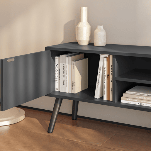 Mesa TV Eskilstuna com 2 Portas 2 Prateleiras AglomeradoMadeira 120 x 30 x 47 cm Cinzento EscuroPreto en.casa Mesa TV Eskilstuna com 2 Portas 2 Prateleiras AglomeradoMadeira 120 x 30 x 47 cm Cinzento EscuroPreto en.casa