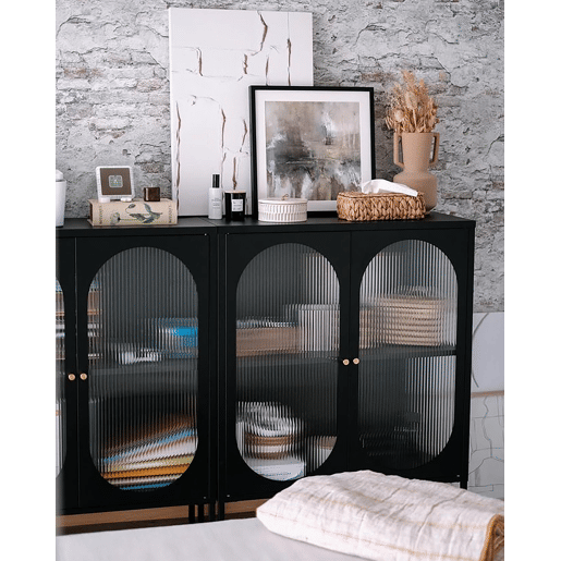 Armário com vitrine SARRE Metal 90 cm Preto