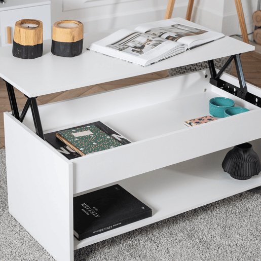 Mesa baja con tapa elevable blanca HEDDA Mesa baja con tapa elevable blanca HEDDA