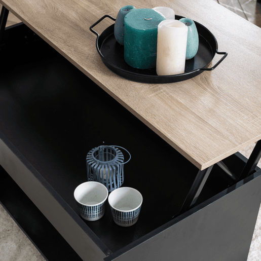 Mesa baja con tapa elevable negra y madera HEDDA Mesa baja con tapa elevable negra y madera HEDDA