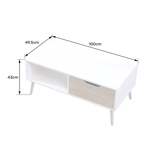 Mesa baja gris de estilo escandinavo con cajón FREJA Mesa baja gris de estilo escandinavo con cajón FREJA
