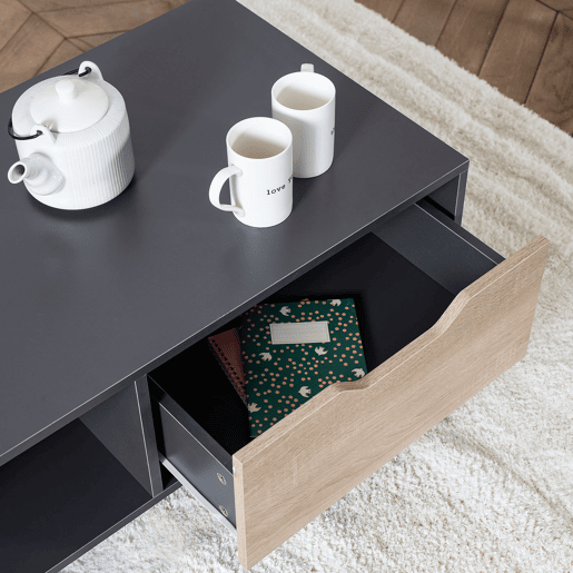 Mesa baja gris de estilo escandinavo con cajón FREJA Mesa baja gris de estilo escandinavo con cajón FREJA