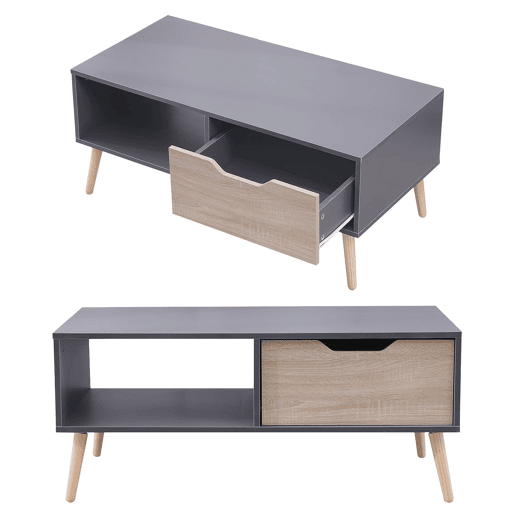 Mesa baja gris de estilo escandinavo con cajón FREJA Mesa baja gris de estilo escandinavo con cajón FREJA