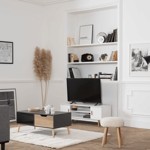Mesa baja gris de estilo escandinavo con cajón FREJA Mesa baja gris de estilo escandinavo con cajón FREJA