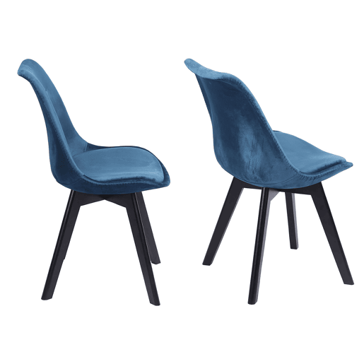 Juego de 2 sillas de terciopelo azul NORA con cojín