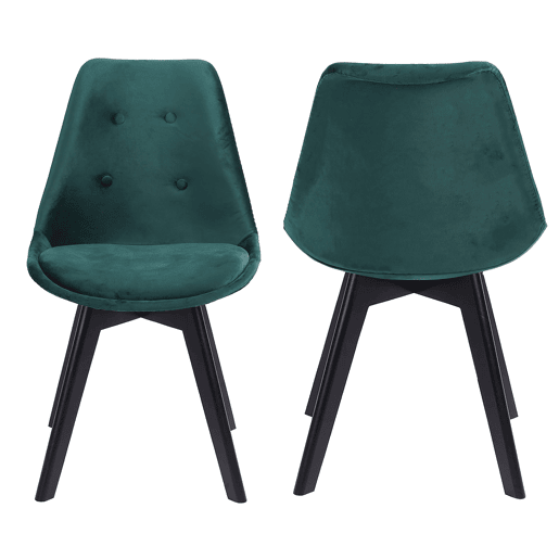 Juego de 2 sillas de terciopelo verde NORA con cojín