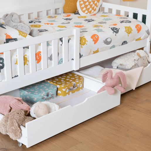 Cama cabaña blanca con cajones para niños MARCEAU 190x90cm