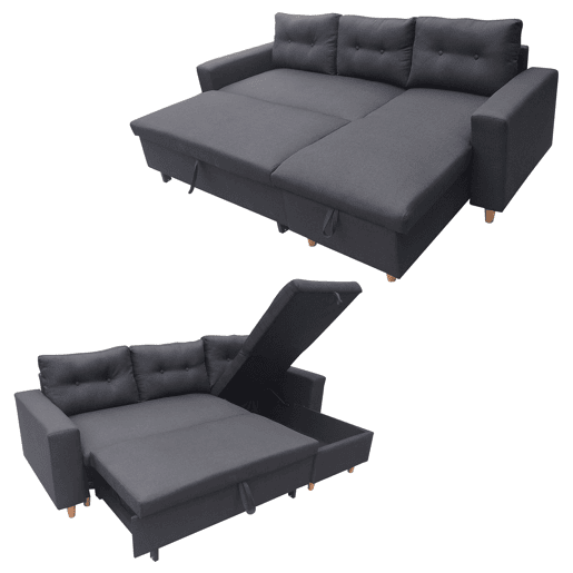 WADE Sofá cama de canto de 3 lugares cinzento antracite