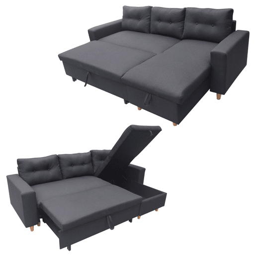 WADE Sofá cama de canto de 3 lugares cinzento antracite