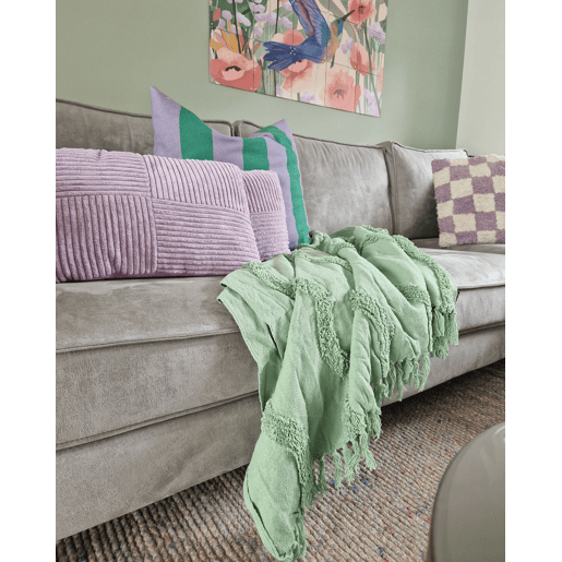Manta KHARI Algodão 125 x 150 cm Verde claro