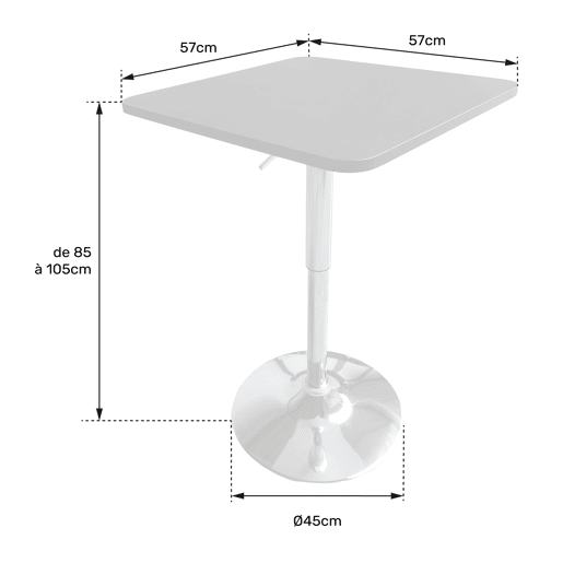 Mesa de bar quadrada LUKE brancoprata 57x57x88cm
