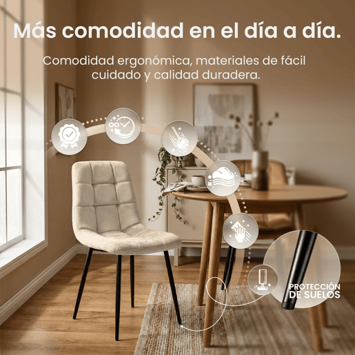 Silla de comedor Antibes tapizada en terciopelo Blanco crema 55X45X84 cm
