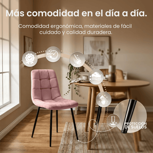 Silla de comedor Antibes tapizada en terciopelo Rosado 55X45X84 cm
