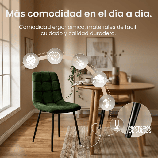 Silla de comedor Antibes tapizada en terciopelo Verde 55X45X84 cm