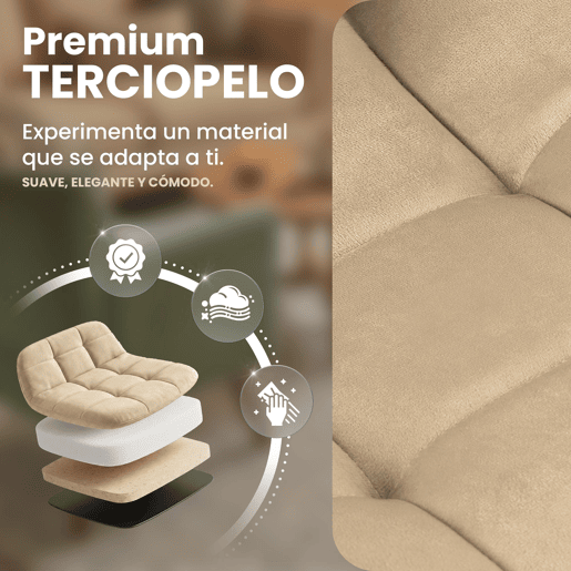 Silla de comedor Antibes tapizada en terciopelo Crema 55X45X84 cm