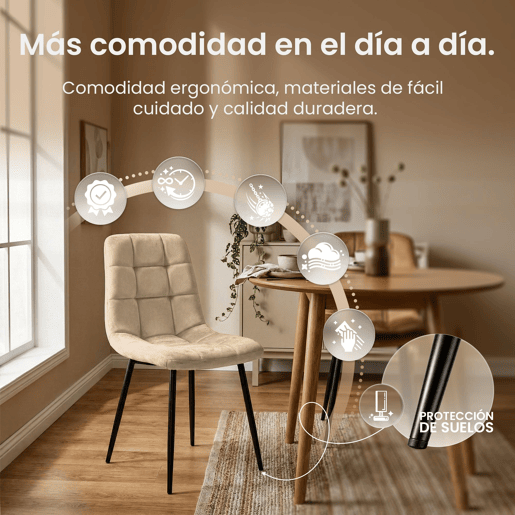 Silla de comedor Antibes tapizada en terciopelo Crema 55X45X84 cm