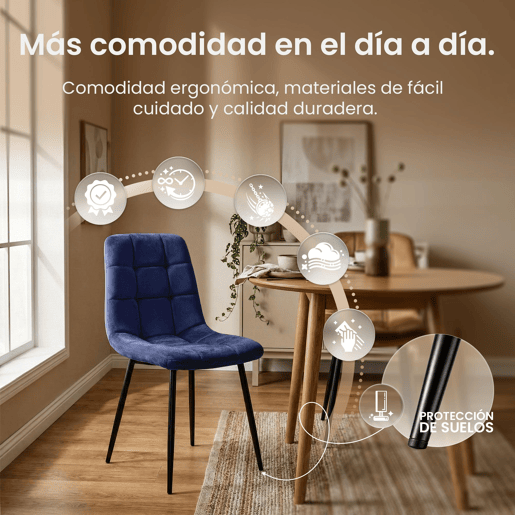 Silla de comedor Antibes tapizada en terciopelo Azul 55X45X84 cm