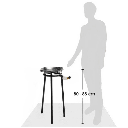 Briebe MINI Set Paella Queimador a gás 30cm + Panela de Paella Esmaltada 38cm 8 Porções + Suporte Robusto 3 Pernas, , Preto