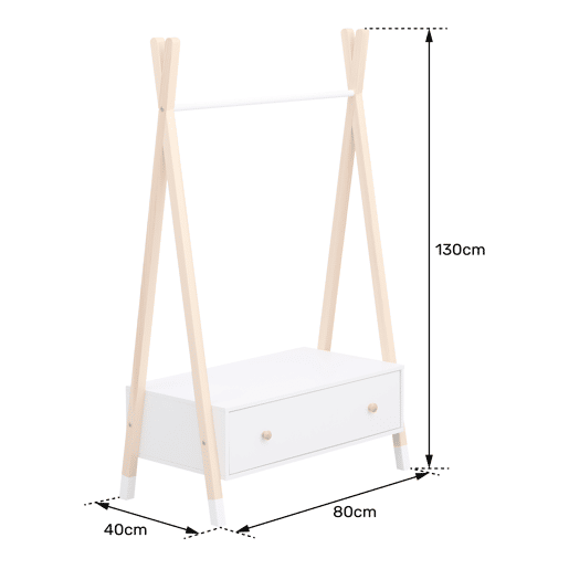 Bengaleiro branco e de madeira com gaveta para crianças LOU 80×40×130 cm Bengaleiro branco e de madeira com gaveta para crianças LOU 80×40×130 cm