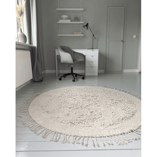 Tapete BITLIS Creme claro ø 140 cm Algodão Tapete BITLIS Creme claro ø 140 cm Algodão